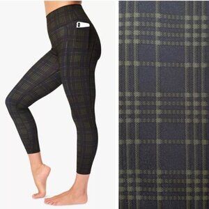 Sweaty Betty The Super Sculpt Plaid Black Green Leggings 7/8 Size XXS pocket